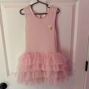 Pink Tulle Layered Girls Dress with Bow Accent